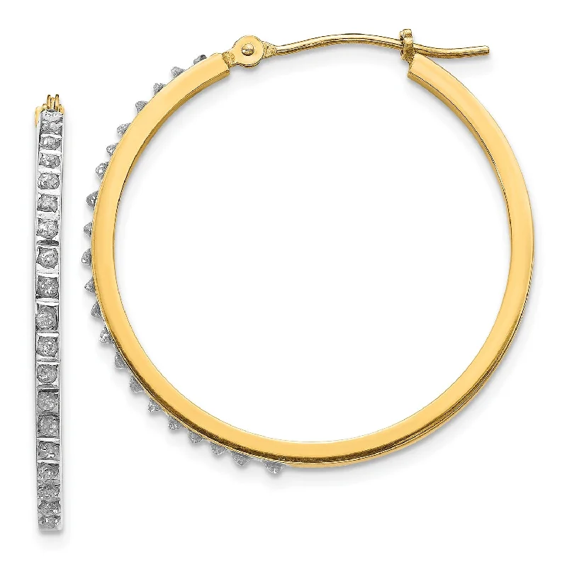 Linked charm earrings-Diamond Fascination Hinged Diamond Accent Hoop Earrings in 14KT Yellow Gold