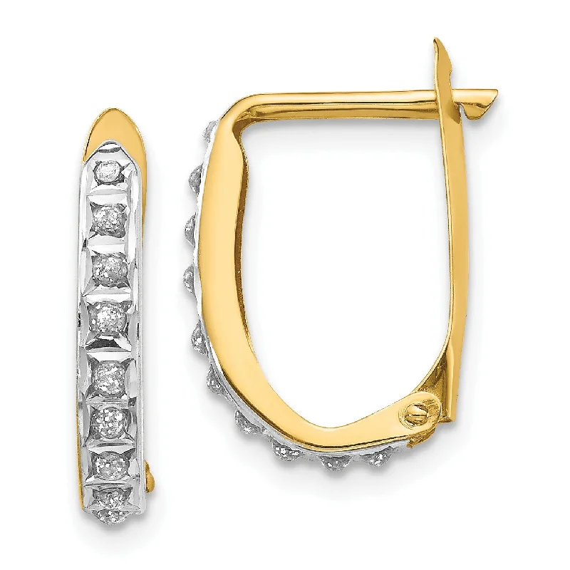 Vintage citrine earrings-Diamond Fascination Hinged Diamond Accent Leverback Hoop Earrings in 14KT Yellow Gold