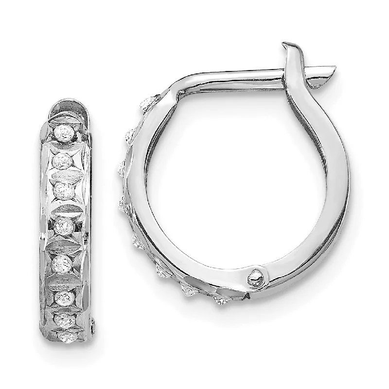 Swirled design earrings-Diamond Fascination Hinged / Huggie Diamond Accent Hoop Earrings in 14KT White Gold