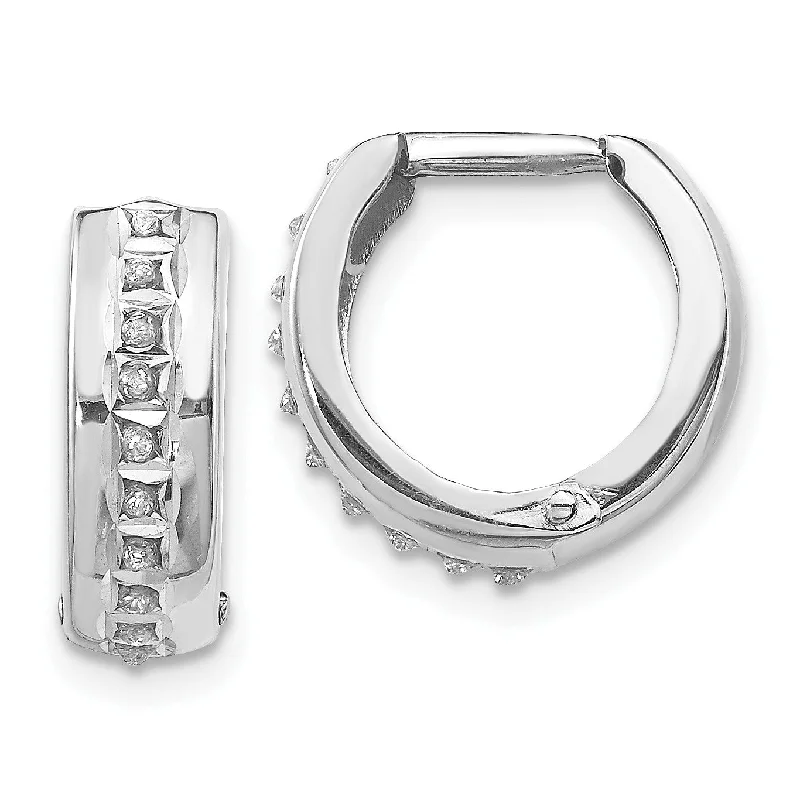 Twisted silver earrings-Diamond Fascination Hinged / Huggie Diamond Accent Hoop Earrings in 14KT White Gold