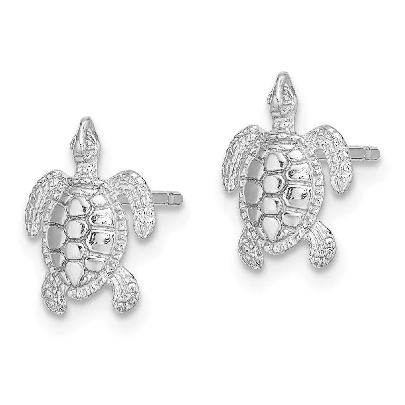 Embossed gem earrings-Diamond2Deal 14K White Gold Polished and Textured Sea Turtle Button Stud Earrings (L- 0.45 Inch, W-0.34 Inch)