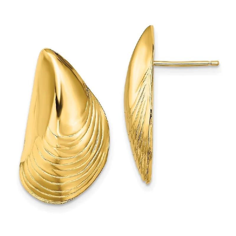 Chevron gem earrings-Diamond2Deal 14K Yellow Gold Polished Mussel Shell Stud Earrings (L- 24.4 mm, W- 13.2 mm)