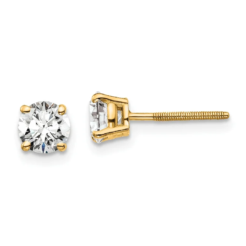 Curved bar earrings-EcoLove 1 CTW Round GHI or IGI or GSI Certified Lab Grown Diamond Stud Screwback Earrings in 14KT Yellow Gold