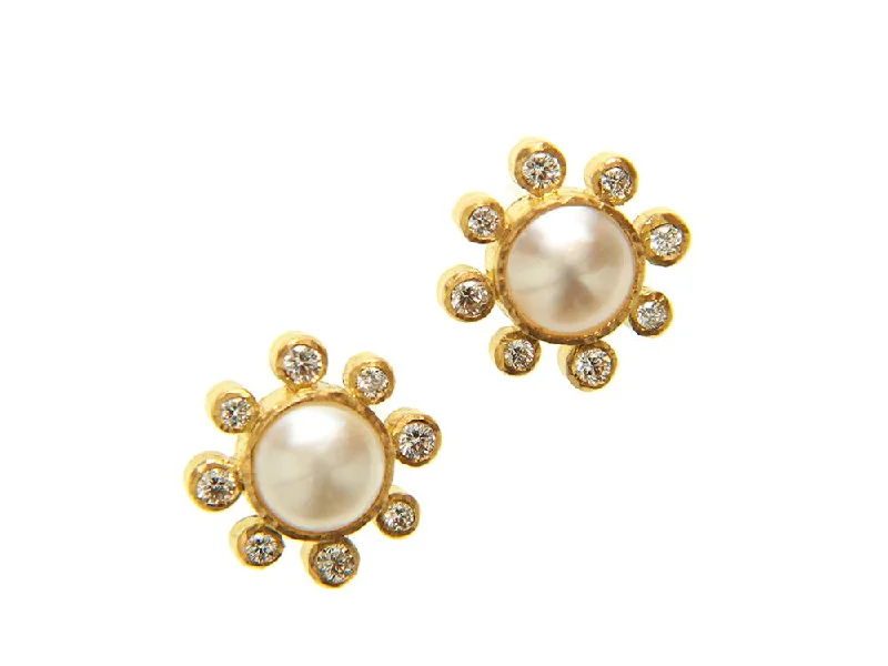 Dotted gem earrings-Elizabeth Locke Akoya Pearl & Diamond Stud Earrings