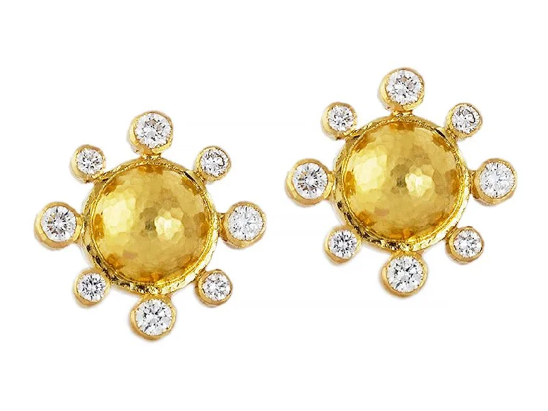 Split-hoop earrings-Elizabeth Locke Gold Dome & Diamond Stud Earrings