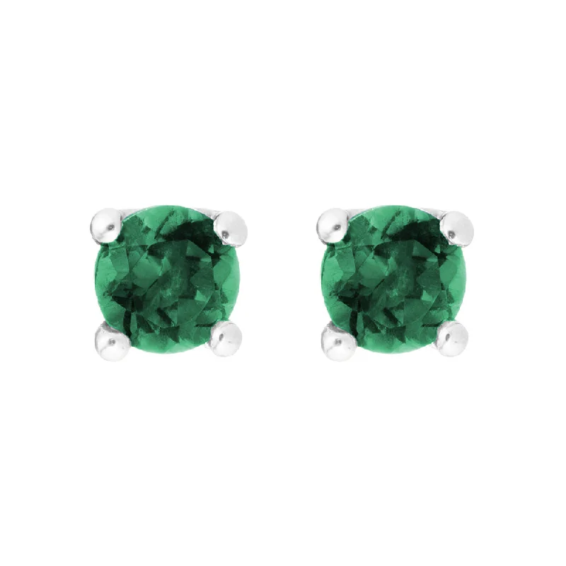 Angular stone earrings-Emerald 14K White Gold 4mm Stud Earrings