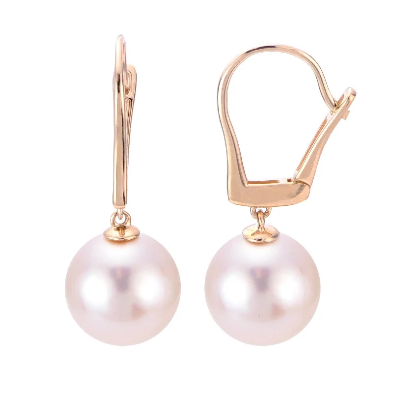 Puzzle design earrings-Freshwater Pearl Drop 14K Yellow Gold Leverback Earrings