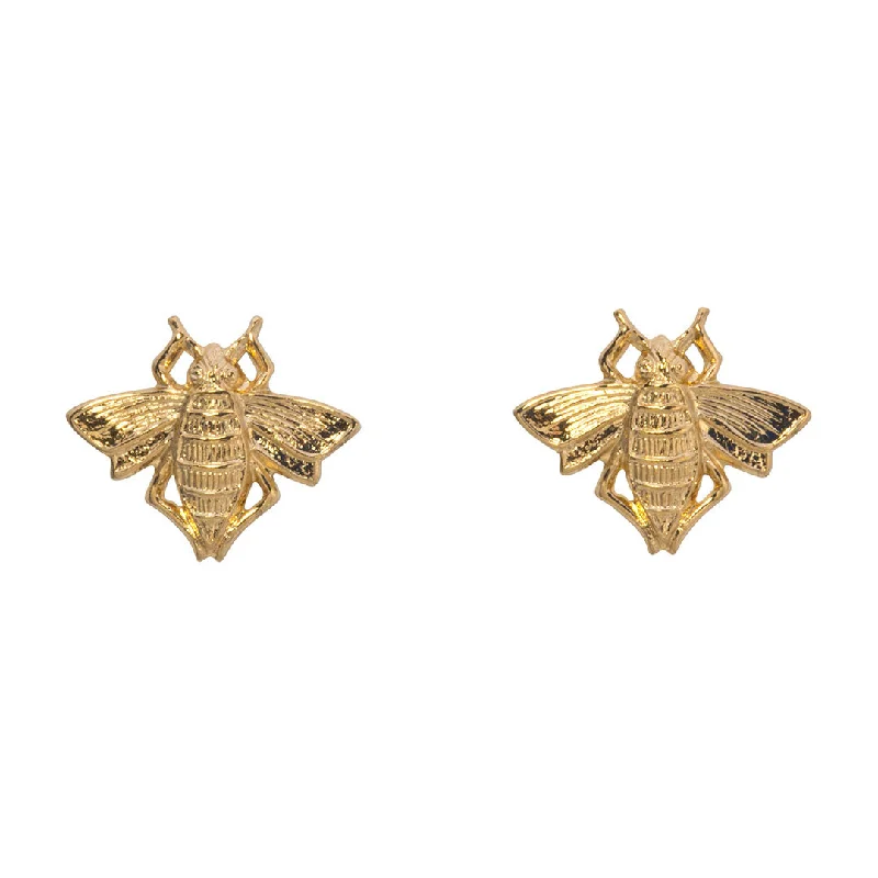 Brushed gold earrings-Goldbug Bee Stud Earrings