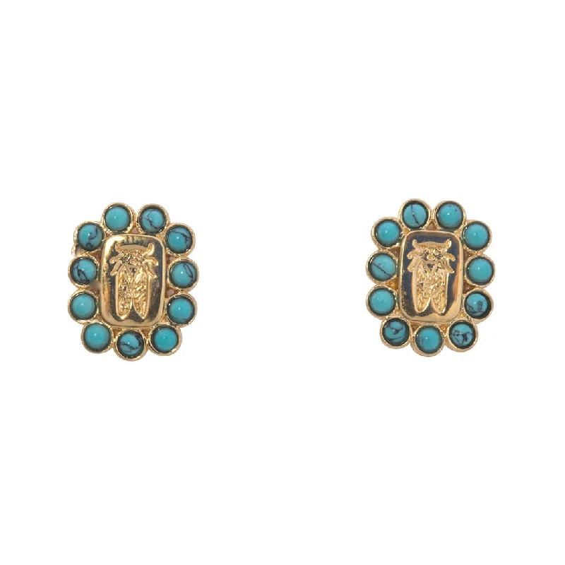 Sun motif earrings-Goldbug Crest Turquoise Earrings