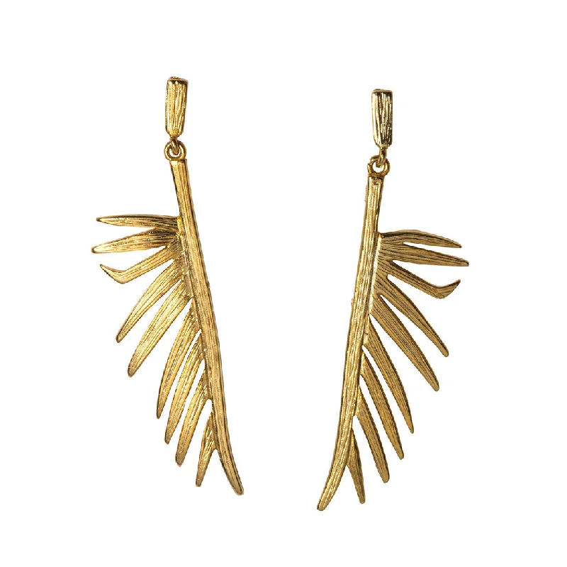 Heavy gold earrings-Goldbug Palmetto Frond Drop Earrings