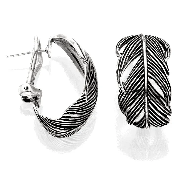 Hinged design earrings-Grainger McKoy Sterling Silver Wide Feather Earrings