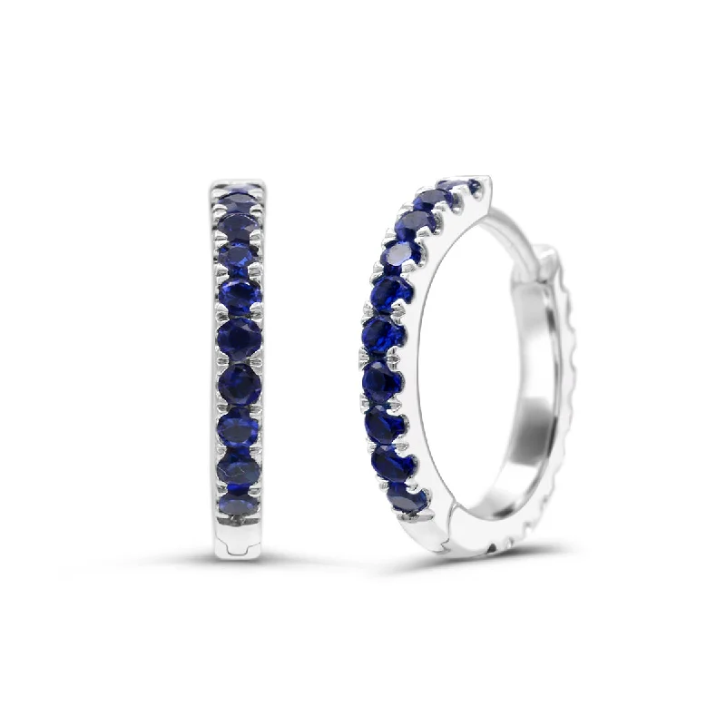 Adjustable gem earrings-Lab Created Blue and White Sapphire Reversible Hoops in Sterling Silver