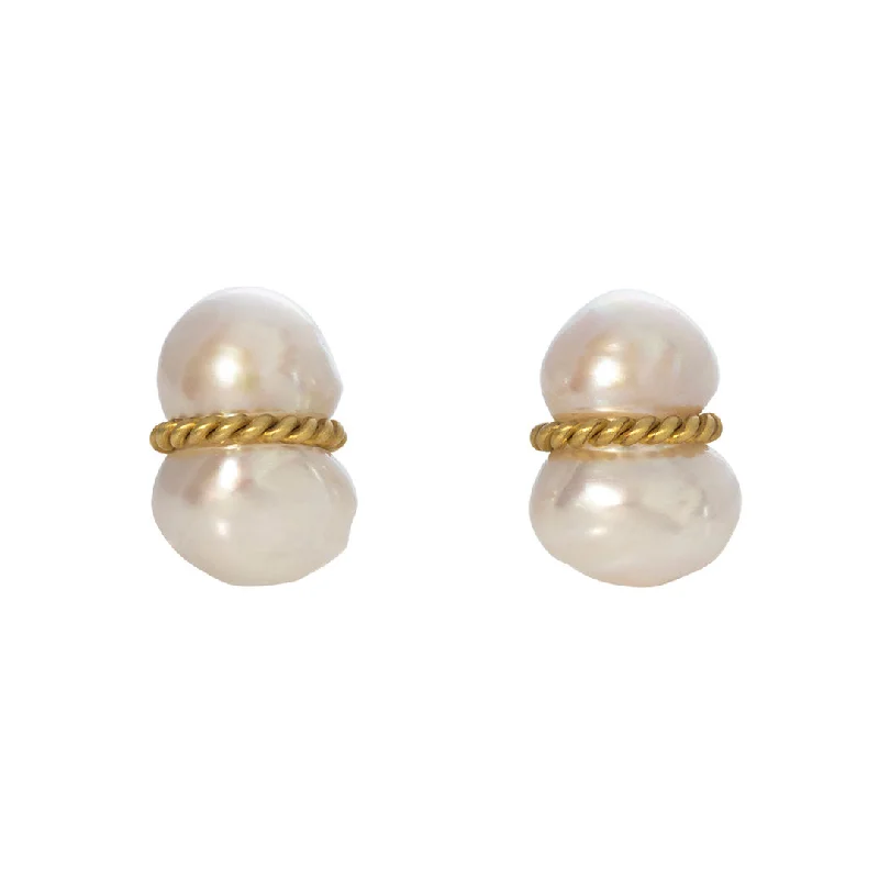 Heart-cut earrings-Mazza Peanut Pearl 14K Yellow Gold Earrings