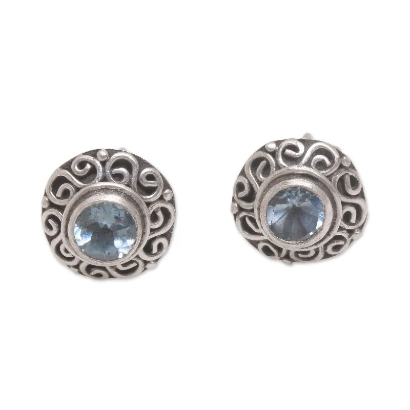 Statement turquoise earrings-NOVICA God Eye, Blue topaz stud earrings - 0.3*0.3