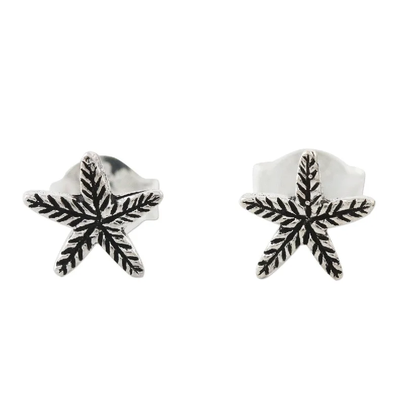 Satin gold earrings-NOVICA Starfish Charm, Sterling silver stud earrings - 0.3*0.2