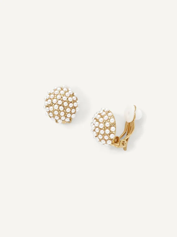 Braided hoop earrings-Pearl Pave Studs (Clip-Ons)