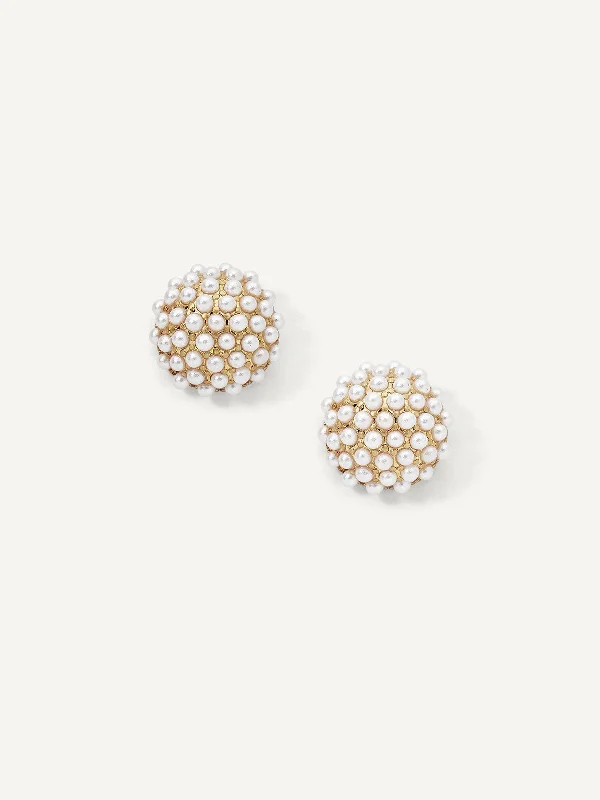 Baguette diamond earrings-Pearl Pave Studs