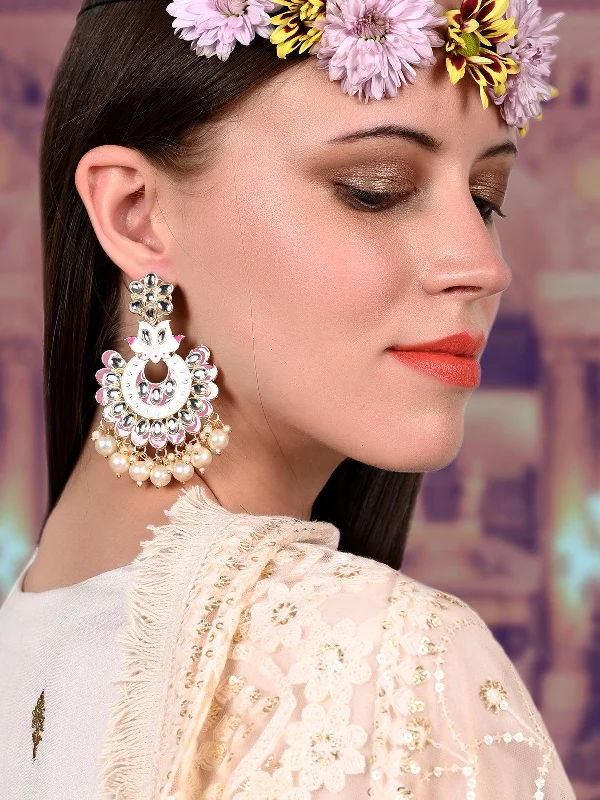 Sculpted gold earrings-Odette Women Multicolor Floral Adorned Kundan Pearl Earrings