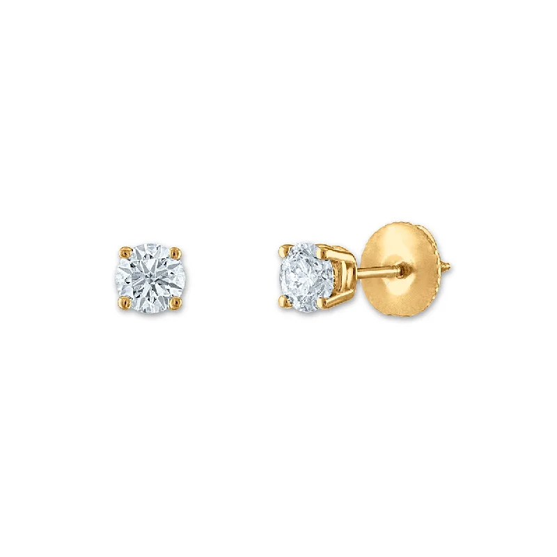 Spiral shape earrings-Signature Certificate EcoLove 1/2 CTW Round Lab Grown Diamond Solitaire Stud Earrings in 14KT Yellow Gold