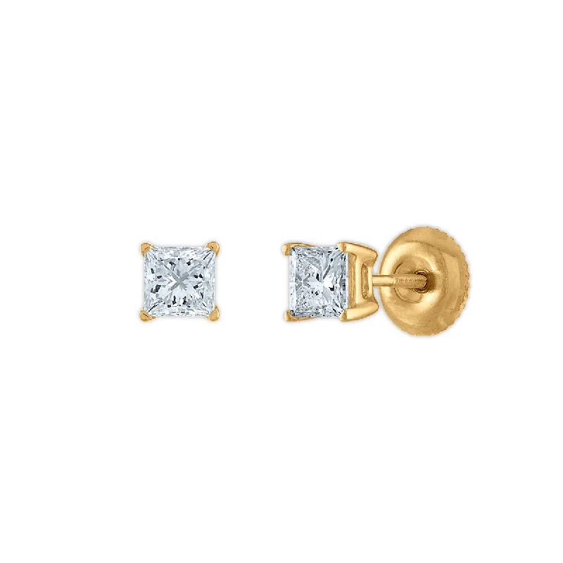 Wire-twist earrings-Signature Certificate EcoLove 3/4 CTW Princess Cut Lab Grown Diamond Solitaire Stud Earrings in 14KT Yellow Gold