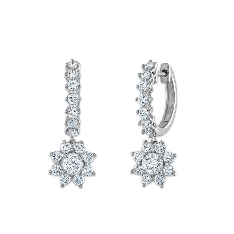 Radiant drop earrings-Signature EcoLove 1-1/3 CTW Lab Grown Diamond Drop & Dangle Hoop Earrings in 14KT White Gold