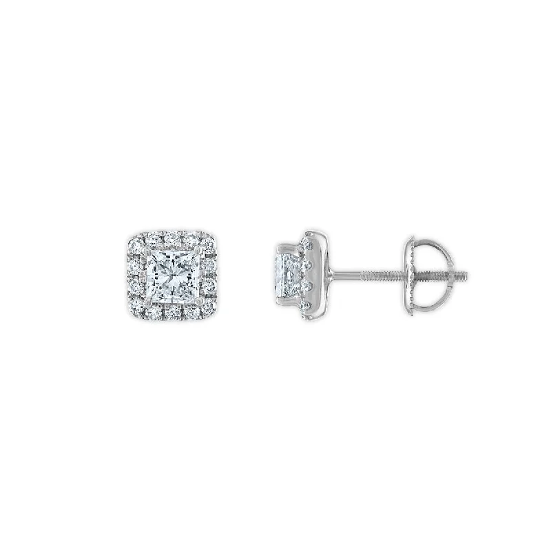 Bold moonstone earrings-Signature EcoLove 1 1/5 CTW Lab Grown Diamond Halo Stud Earrings in 14KT White Gold