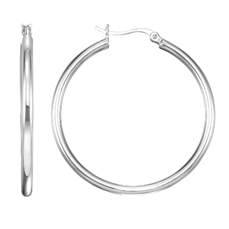 Futuristic diamond earrings-Simone I Smith Collection Platinum Plated Sterling Silver 35X2MM Hoop Earrings