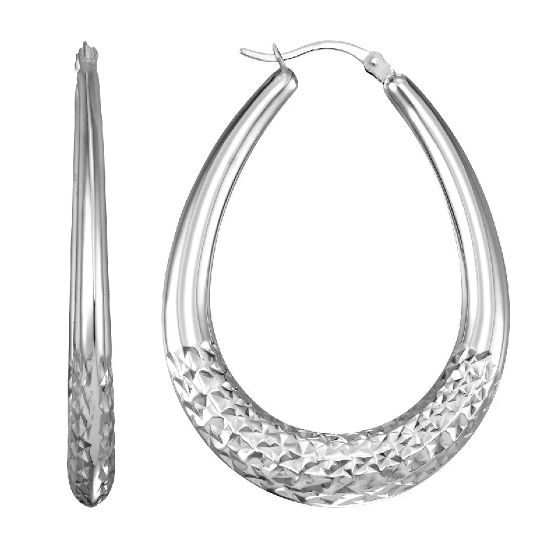 Hand-carved earrings-Simone I Smith Collection Platinum Plated Sterling Silver 45X3MM Pear Shaped Hoop Earrings