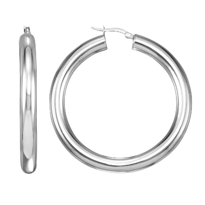 Sleek platinum earrings-Simone I Smith Collection Platinum Plated Sterling Silver 50X5MM Hoop Earrings