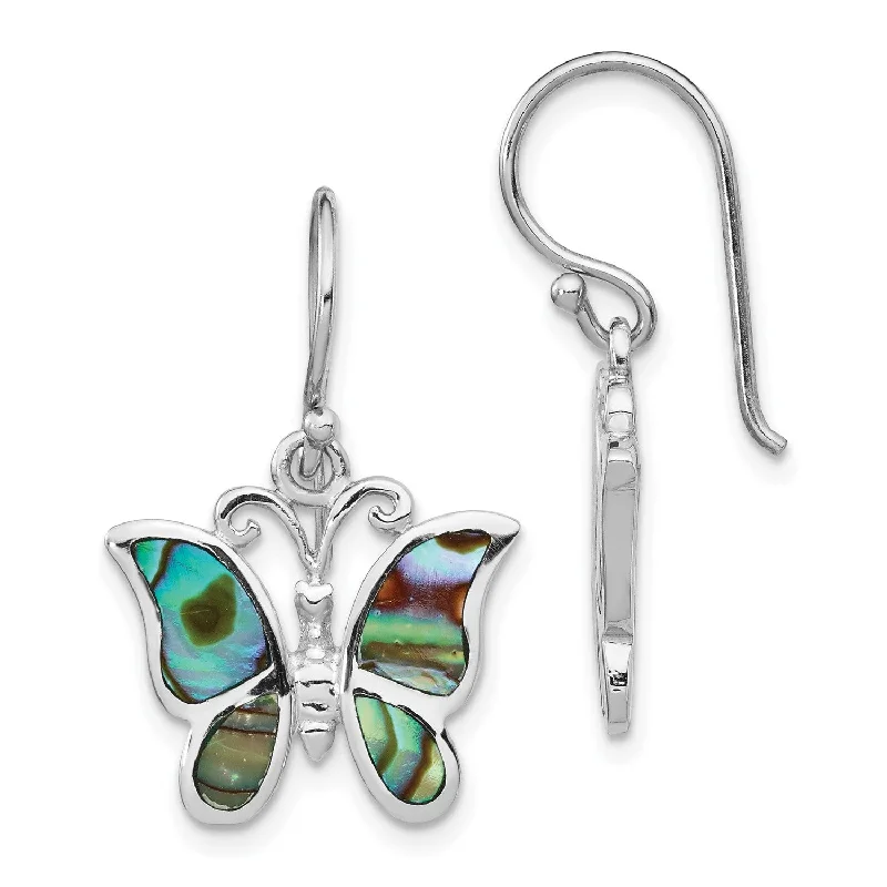 Modern minimalist earrings-Sterling Silver 25X16MM Drop & Dangle Butterfly Abalone Earrings