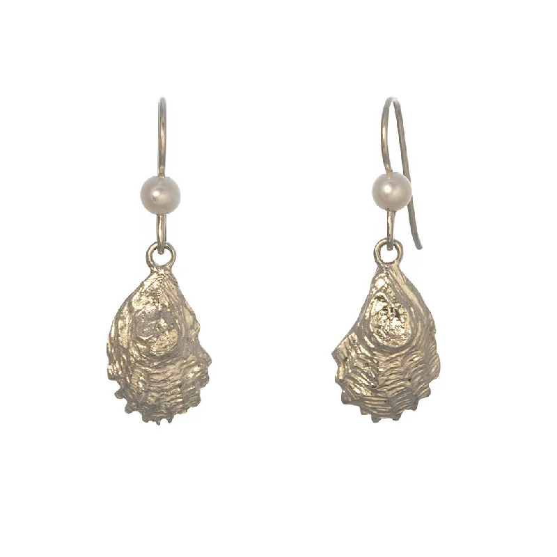 Bold gold earrings-Sterling Silver Oyster Shell Pearl Dangle Earrings