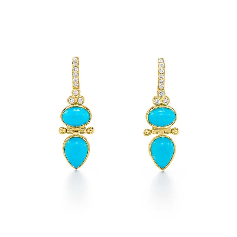 Embossed gem earrings-Temple St. Clair Turquoise Dynasty Drop Earrings