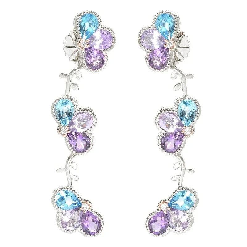 Floral cluster earrings-13.05ctw Multi Gemstone Dangle Earrings