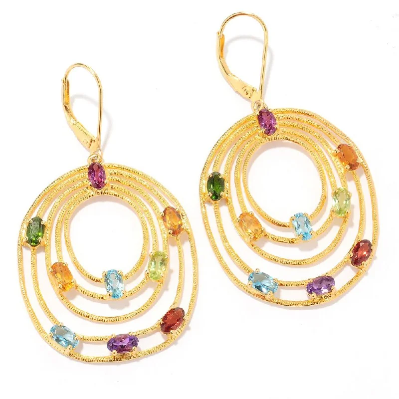 Open-heart earrings-18K Yellow Vermeil/ SS 4.62ctw Multi Gemstone Tiered Oval Drop Earrings