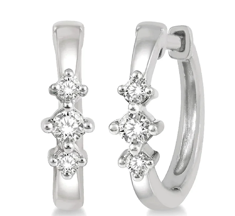 Ripple effect earrings-3 Stone Petite Huggie Diamond Earrings