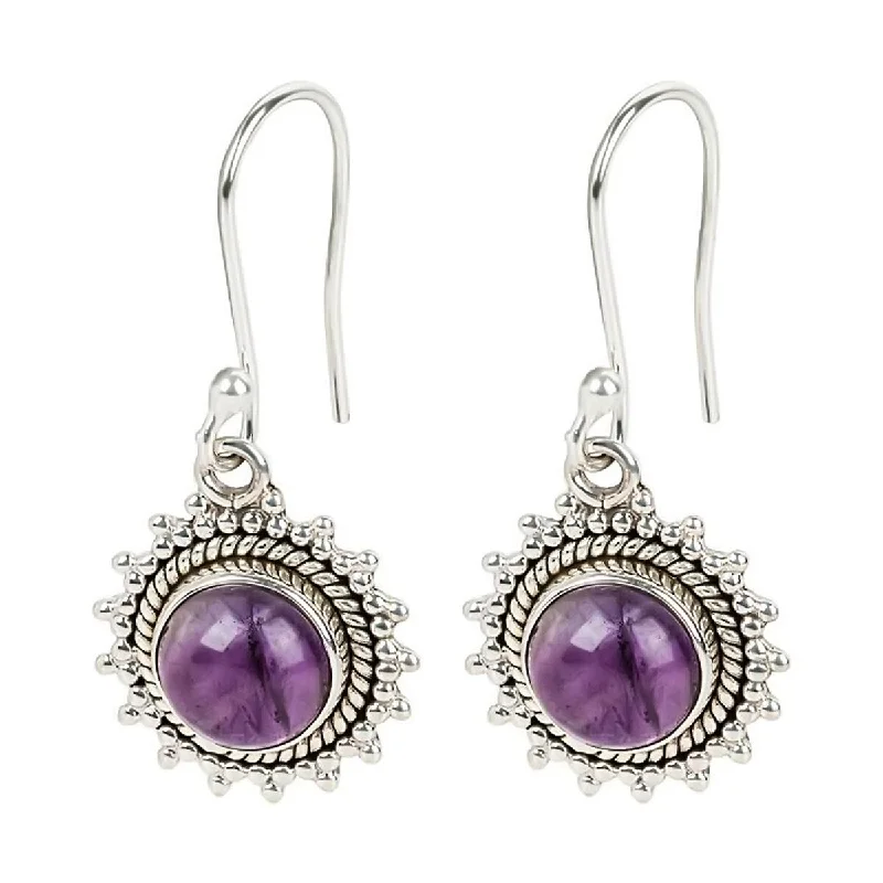 Heart-cut earrings-925 Sterling Silver African Amethyst Dangle Earrings