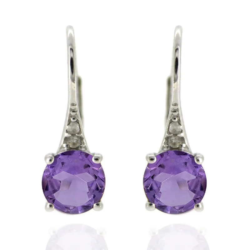 Smooth finish earrings-925 Sterling Silver Brazilian Amethyst and Diamond Earrings