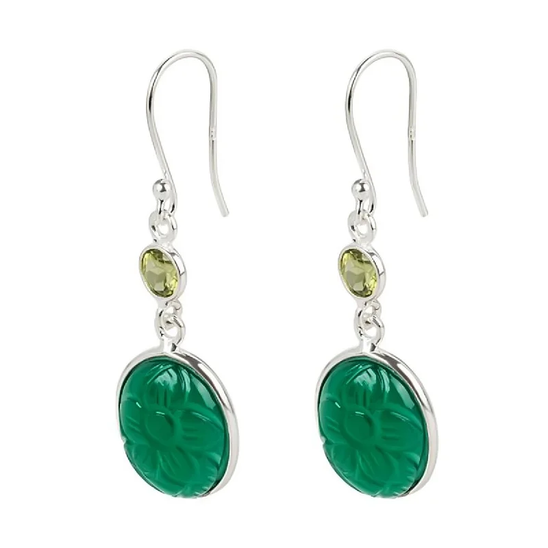 Sculpted gold earrings-925 Sterling Silver Green Onyx And Peridot Drop & Dangle Earrings