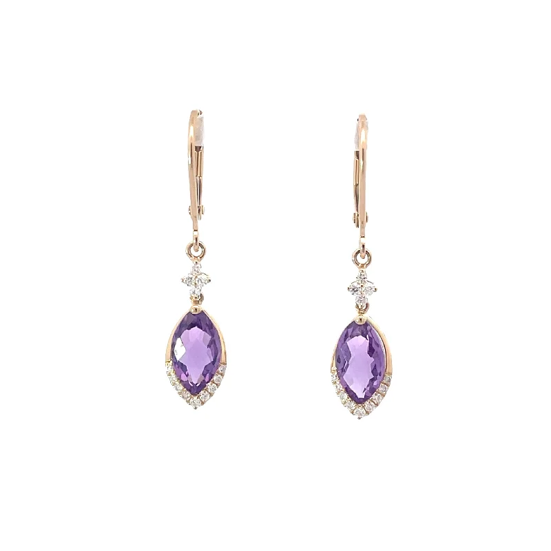 Heart-cut earrings-Amethysts and Diamonds Drop Earrings