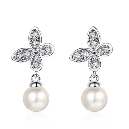 Engraved initial earrings-Antoinette Lab Diamond & Pearl Earrings