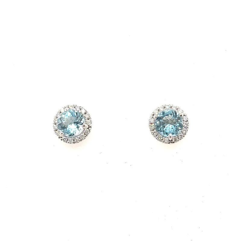 Braided hoop earrings-Aquamarine Halo Earrings