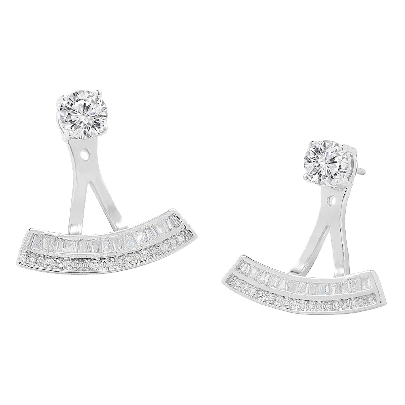 Scalloped edge earrings-Aria 18k White Gold Plated Silver Drop Earrings with Simulated Diamond Crystals