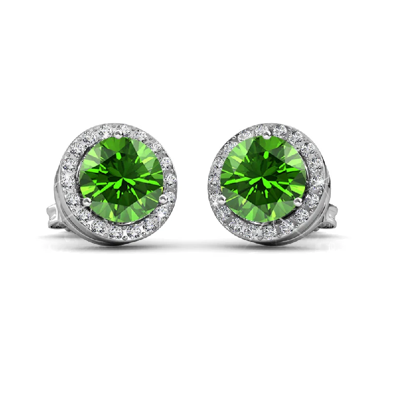 Cabochon earrings-Royal 18k White Gold Plated August Birthstone Halo Earrings with Round Cut Peridot Swarovski Crystals