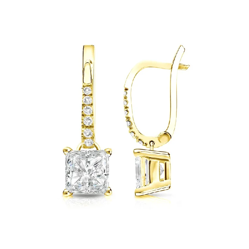 Polished rose earrings-Auriya 14k Gold 1 1/2ctw Princess-cut Diamond Dangle Earrings (I-J, SI2-SI3)