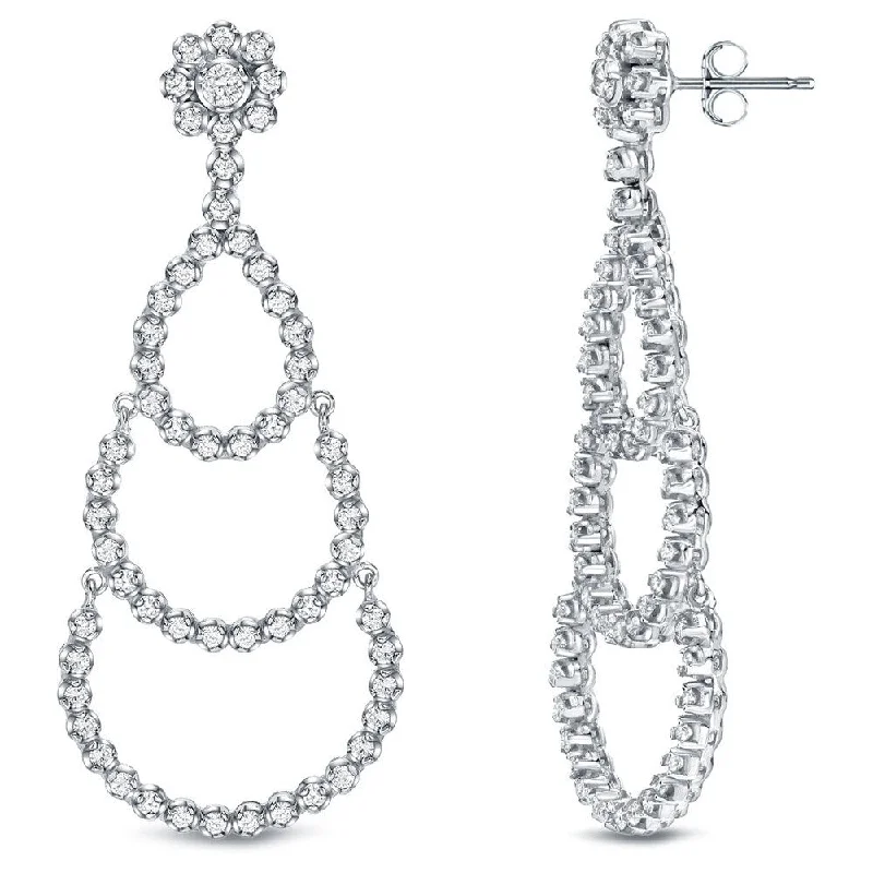 Sapphire drop earrings-Auriya Unique 3ct TDW Diamond Chandelier Dangle Earrings 18k White Gold