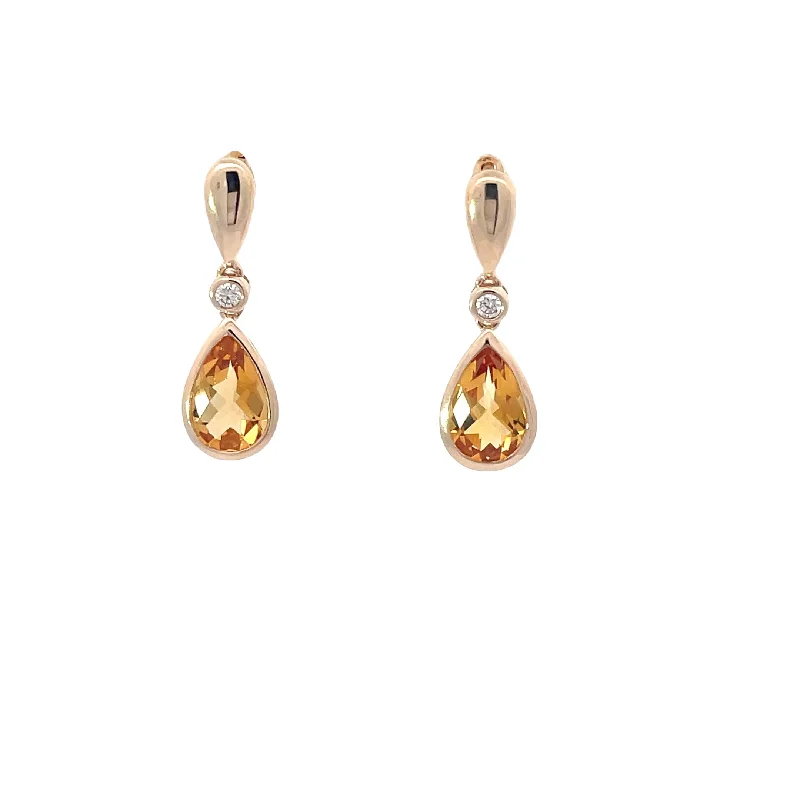 Multi-stone earrings-Citrines and Diamonds Drop Earrings