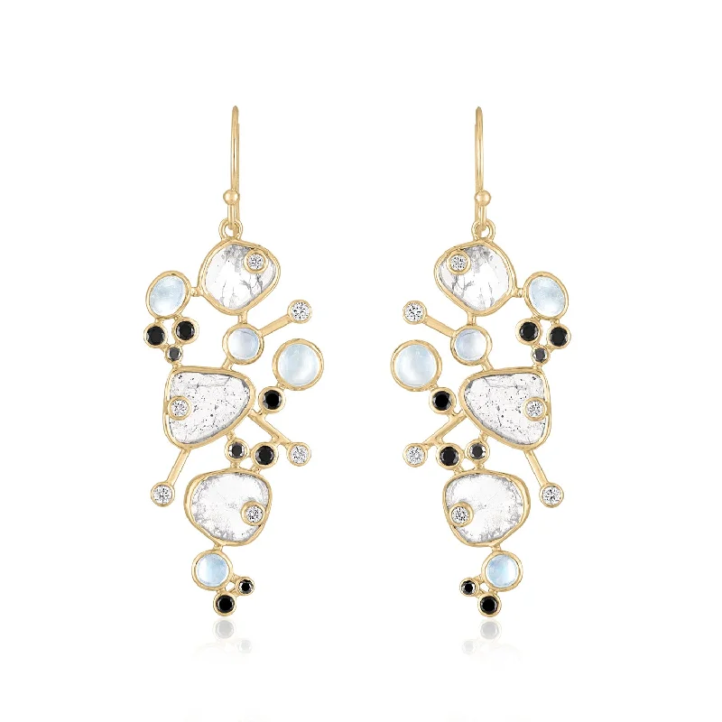 Brushed gold earrings-ETHERIA CLUSTER EARRINGS MOONSTONES