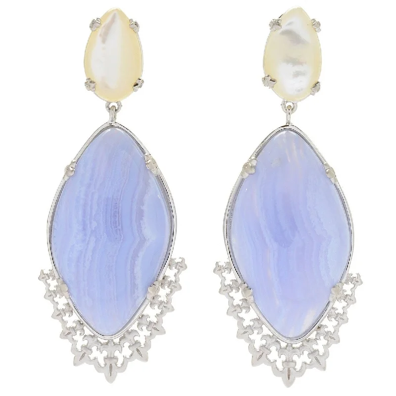 Bold moonstone earrings-Dallas Prince Designs Sterling Silver 2.25" Gemstone & Mother-of-Pearl Drop Earrings