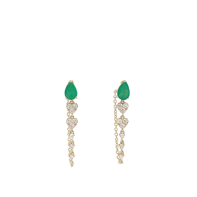 Classic teardrop earrings-Diamond Emerald Drop Earrings