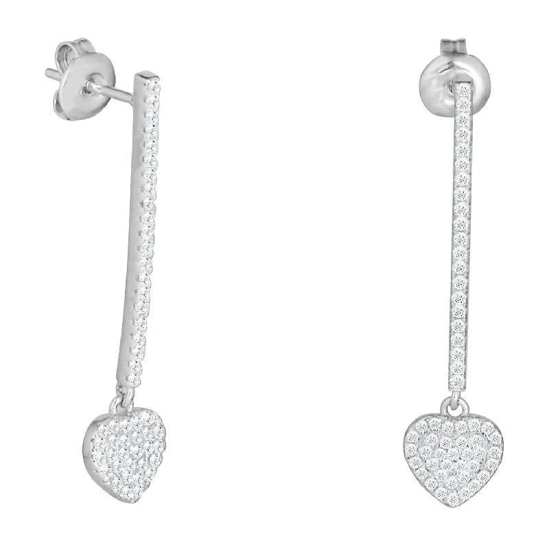 Concave earrings-Ella 18k White Gold Plated Heart Drop Earrings with Simulated Diamond Crystals